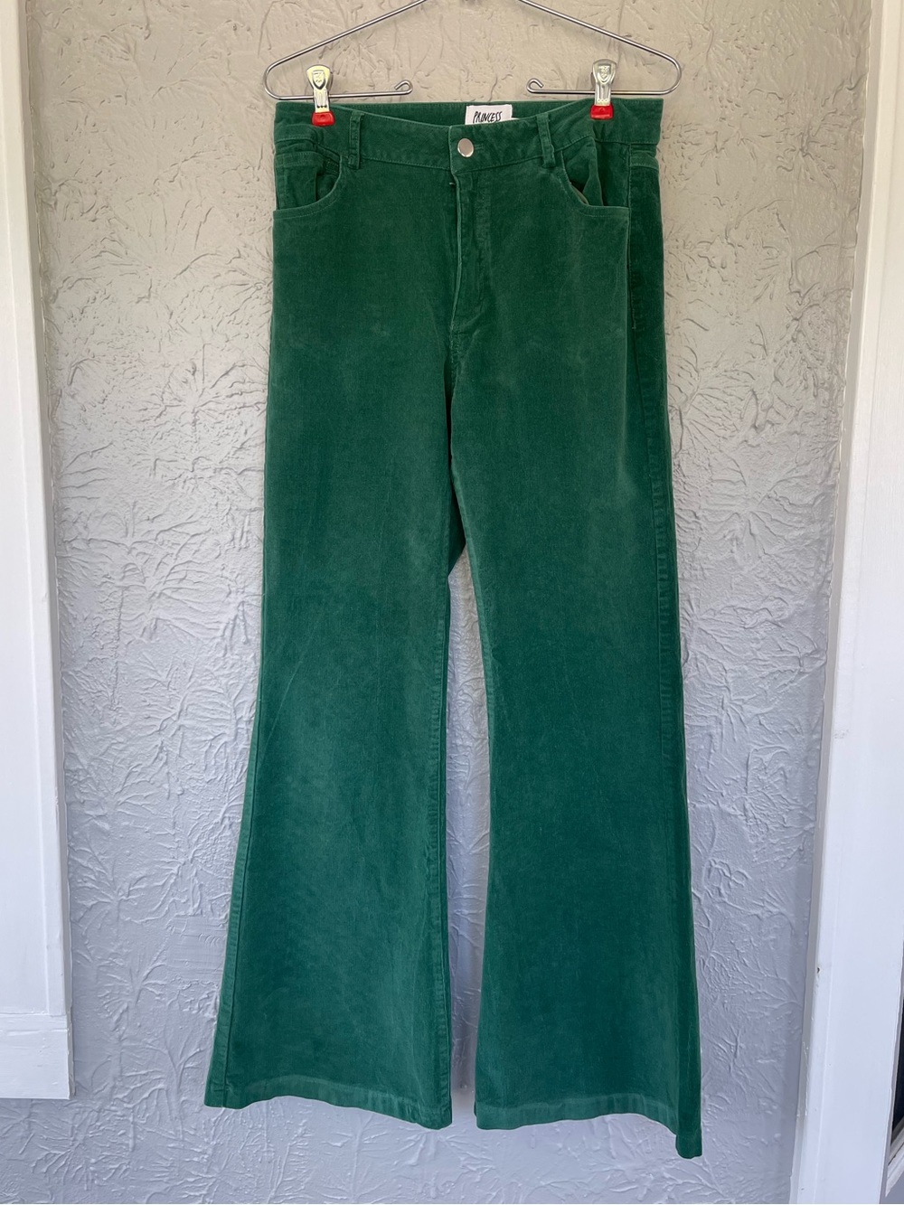 PRINCESS POLLY Nadia Corduroy Pants Green Flare Leg Stretch High Waisted Size 10